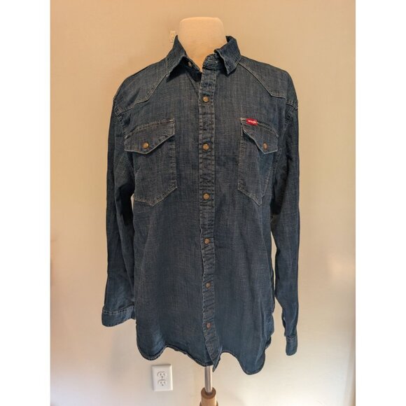 Wrangler Mens Denim Button-Snap Shirt XL Long Sleeve Classic Western Cowboy - Picture 1 of 4